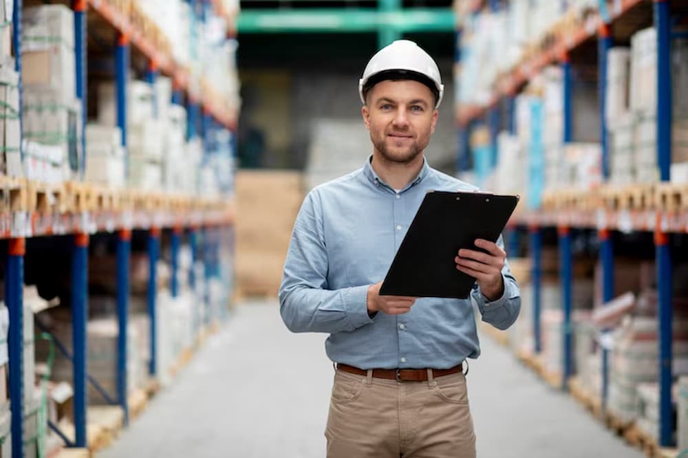 Hombre con carpeta realizando inspección de alimentos